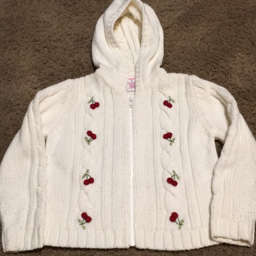 Vintage Gymboree off white hooded zip Cherry line sweater Sz 6